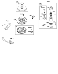 Flywheel, Ignition, And Starter Group Diagram and Parts List for 31R707-0056-G1 200000 - 399999 Briggs and Stratton Engine